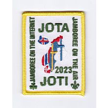 Jota Joti 2023 nordiskt märke med gul ram och vit bakgrund