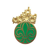 Scouternas hedersmärke i guld och grön emalj